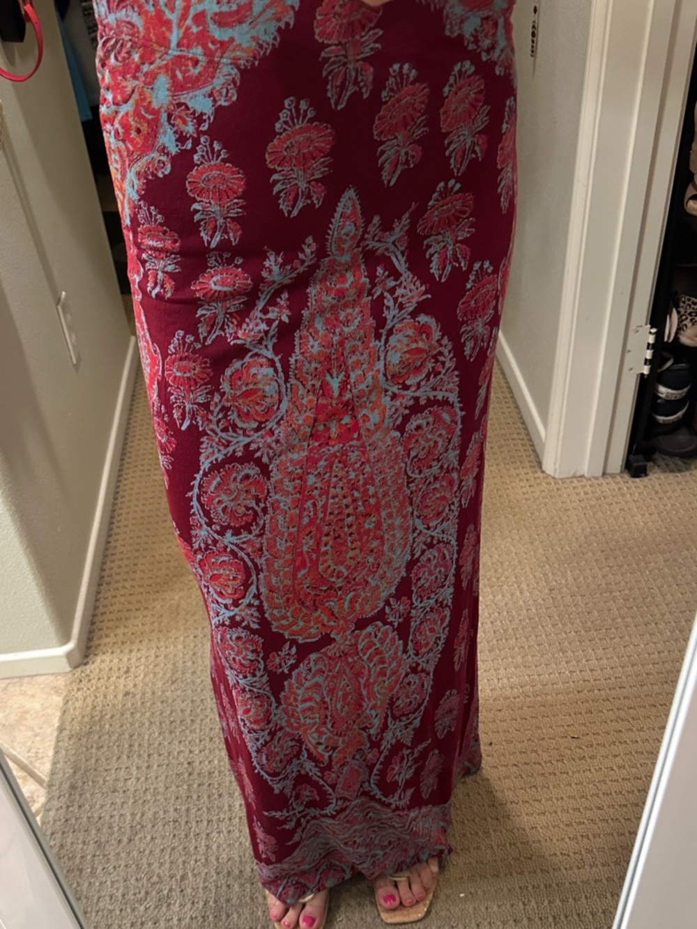 Billabong Boho Maxi Skirt Burgundy Paisley Like New Flowy Festival Style - Picture 5 of 15